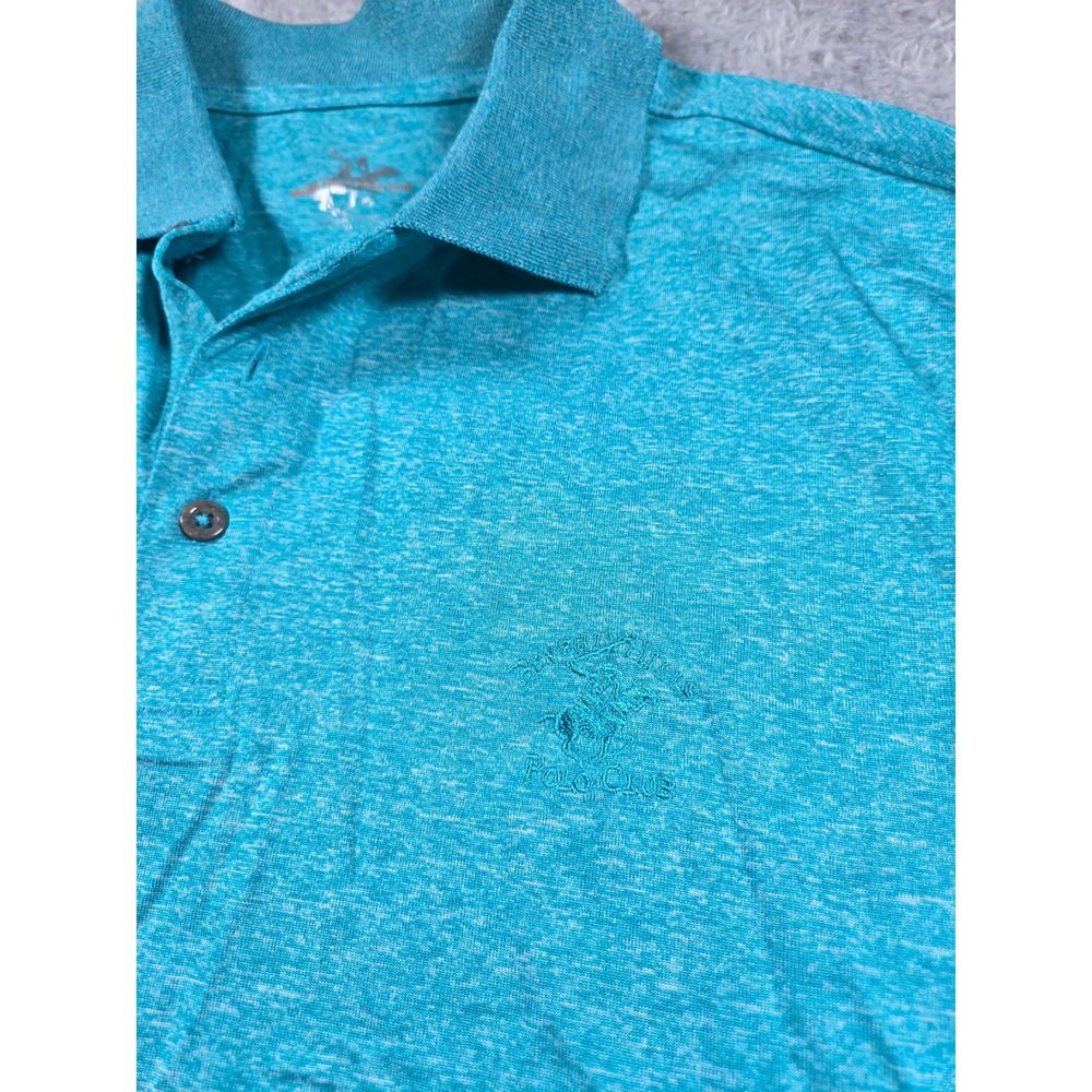 Beverly Hills Polo Club Mens‎ Turquoise Blue Heathered Short Sleeve Polo Shirt M